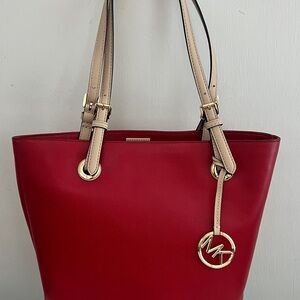 Elegant Red Leather Women's Bag Michael Kors